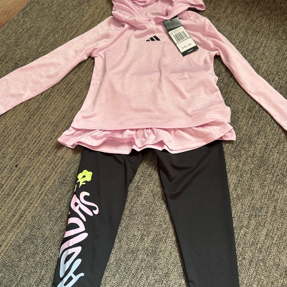 NWT Adidas Pink Hoodie and Black Leggings Set 3T